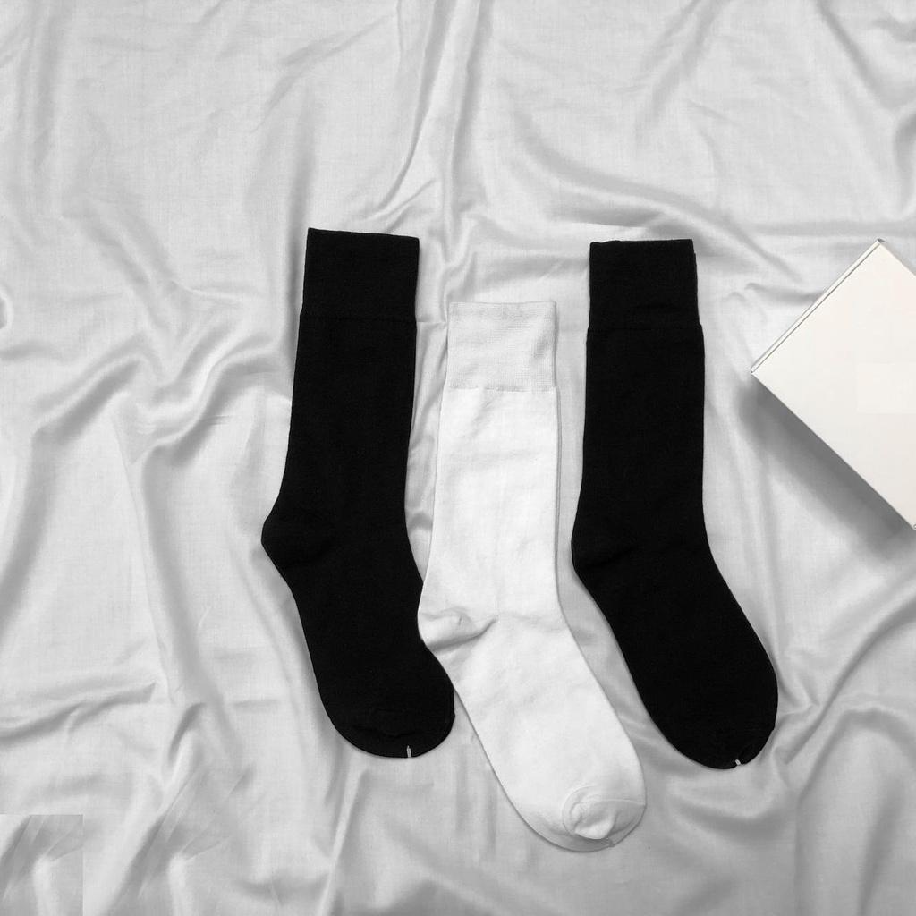 Tất Cổ Cao Vớ Trơn Nam Nữ Màu Đen Trắng Phong Cách Basic, Tất Công Sở Đi Giày Tây Cotton Cao Cấp Maxshopdoc