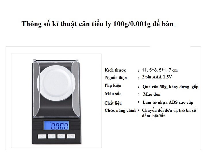 Cân tiểu ly 100g/0.001g để bàn độ chính xác cao