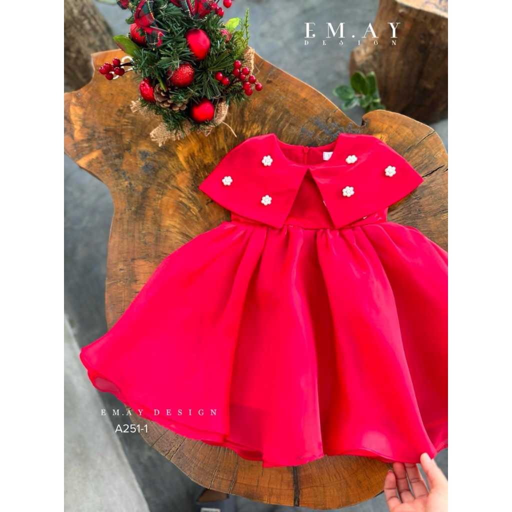 Đầm babydoll cổ lá cho bé gái đi chơi du lịch dự tiệc đẹp size 10-40kg chất vải mát mẻ