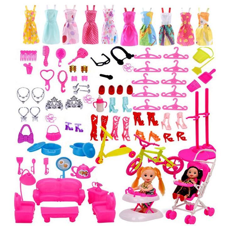 Set Phụ Kiện Thời Trang 108 Chi Tiết Thời Trang + Tặng Phụ 02 Búp Bê Chi Bi