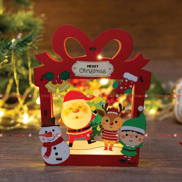 Đèn Gỗ Trang Trí Giáng Sinh - Bách Mộc - Hộp Quà Tuần Lộc Và Ông Già Noel