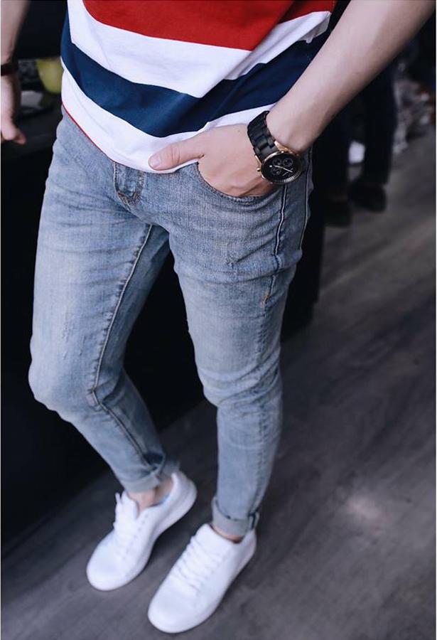 Quần Jean Nam Wash Bạc Dáng Ôm JEANBAC01