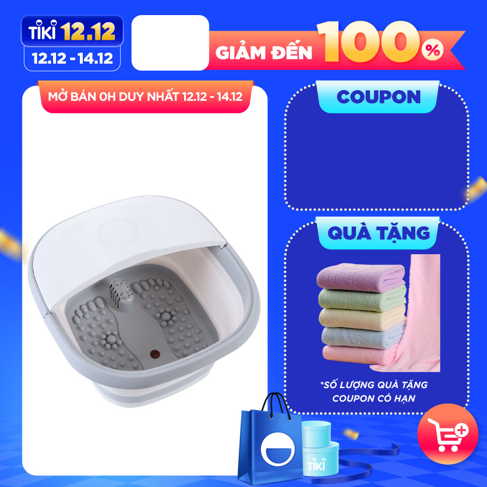 Chậu ngâm chân Massage GẤP GỌN, CẮM ĐIỆN + TẶNG kèm Khăn tắm xuất Nhật cao cấp 140x70cm