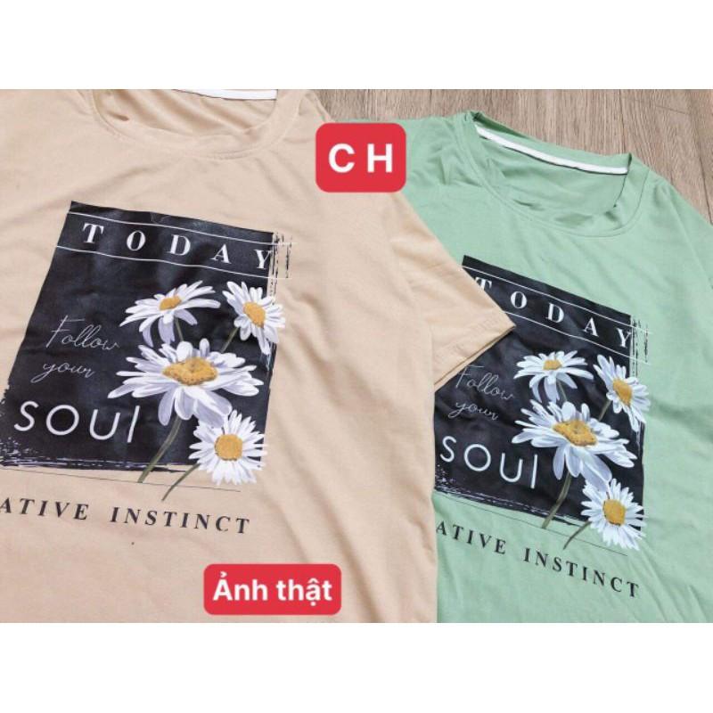 Áo phông tay lỡ chất cotton hoa cúc soul