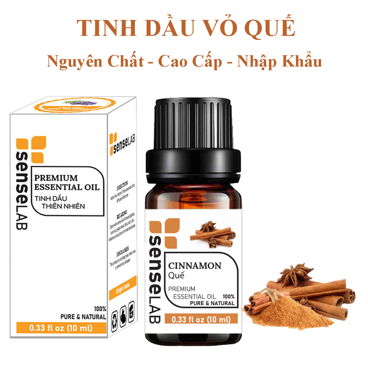 Combo 3 Tinh dầu SENSELAB nhập khẩu Ấn Độ: Tinh Dầu Cam Ngọt (10ml) + Tinh Dầu Bưởi (10ml) + Tinh Dầu Quế (10ml) - Tinh dầu thiên nhiên nguyên chất