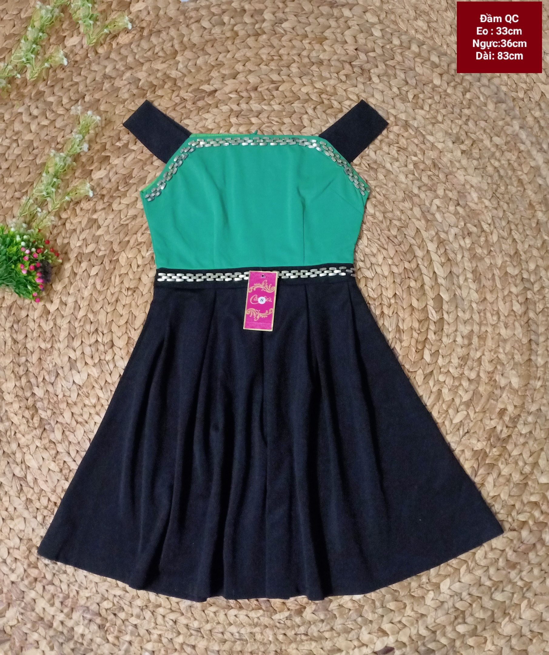 Đầm Nữ Dáng Xòe Cực Xinh  - Xanh phối đen - Size 1 (40kg - 48kg)