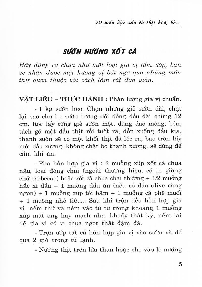 Sách 70 Món Đặc Sản Từ Thịt Heo, Bò (Tái Bản)