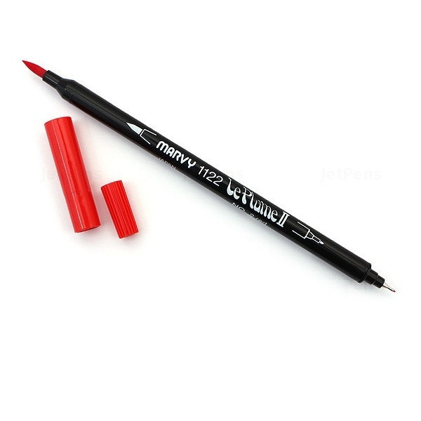 Bút lông hai đầu màu nước Marvy LePlume II 1122 - Brush/ Extra fine tip - Red (2)