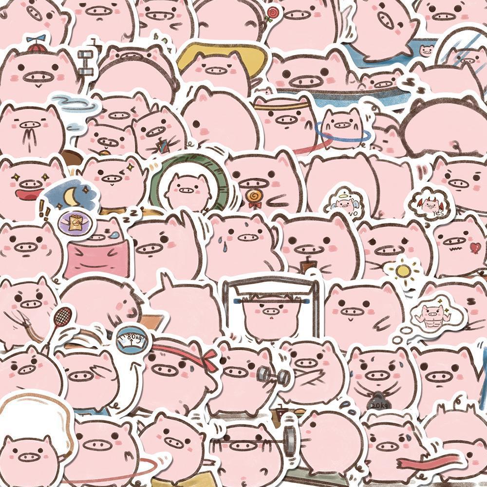Sticker lợn hồng chibi hoạt hình cute trang trí mũ bảo hiểm, guitar, ukulele, điện thoại, sổ tay, laptop-mẫu S64