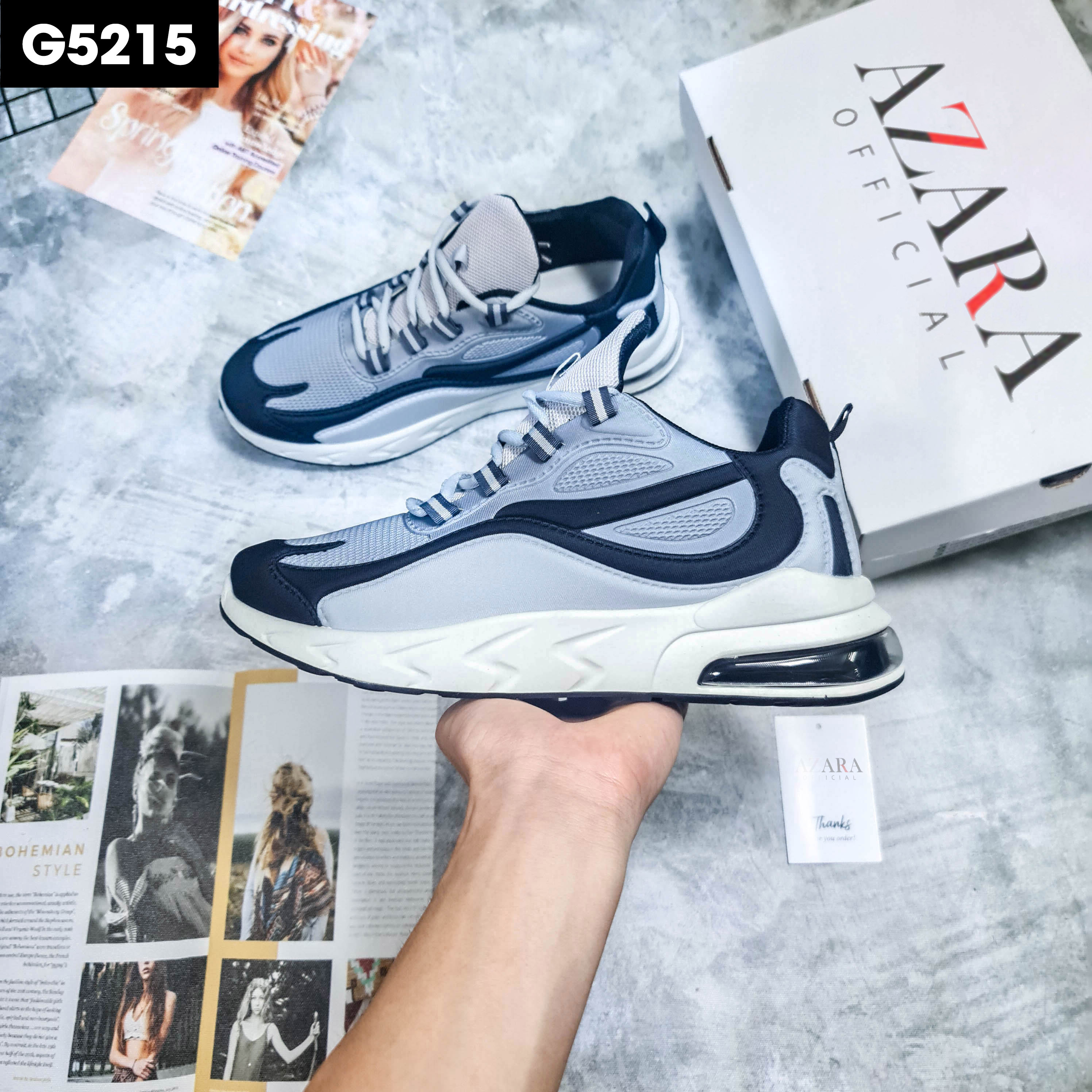 Giày Thể Thao Nam AZARA- Sneaker Màu Đen - Trắng, Đế Giày Chạy Bộ Chống Sốc, Êm Chân, Thoáng Khí - G5215