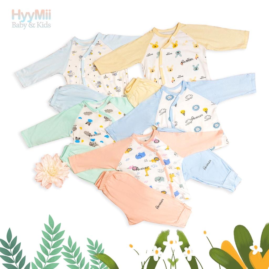 Bộ Sơ Sinh Dài Tay Cài Trước Avar Phối Màu In Hình Cute Màu Đáng Yêu Cho Bé