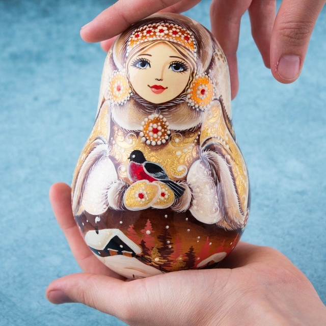 BÚP BÊ LẬT ĐẬT NGA HÀNG CAO CẤP HOA VĂN "CÔNG CHÚA KAZAN" MÀU NÂU SÁNG SIZE 14CM CỰC ĐẸP