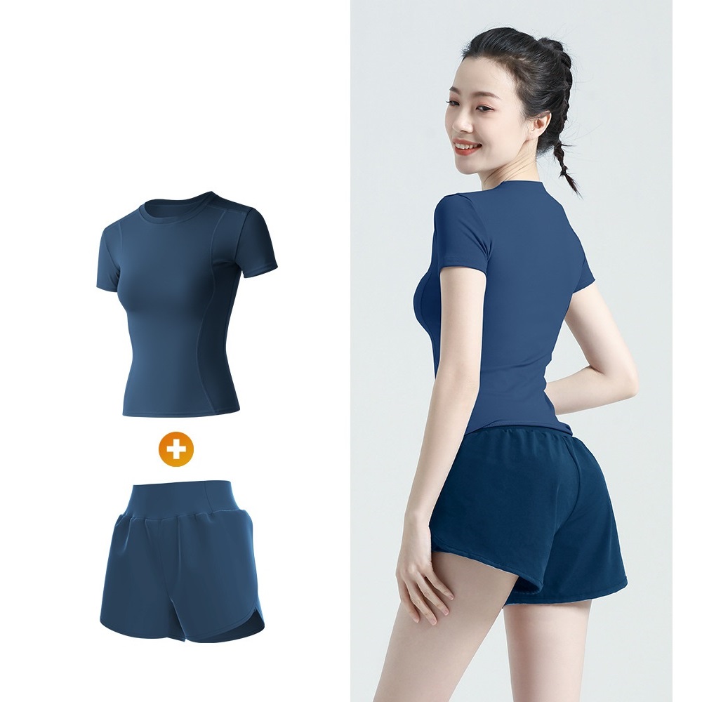 Bộ quần áo tập gym, chơi tennis nữ có túi đùi, gồm áo thun và quần short