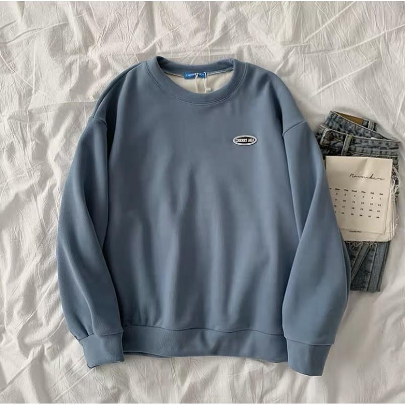 SWEATER logo CHERRY AKA lót nỉ bông đơn sắc basic