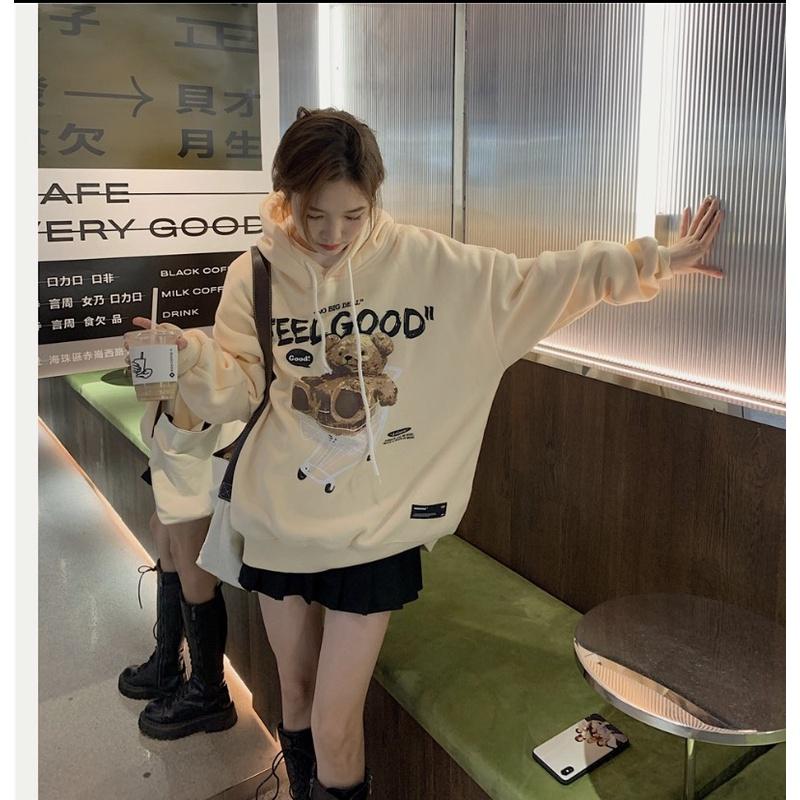 Áo Hoodie Nữ FEEL GOOD Chất Nỉ POS Cao Cấp Thiết Kế Tay Phồng Dáng Rộng Cá Tính Siêu Đẹp