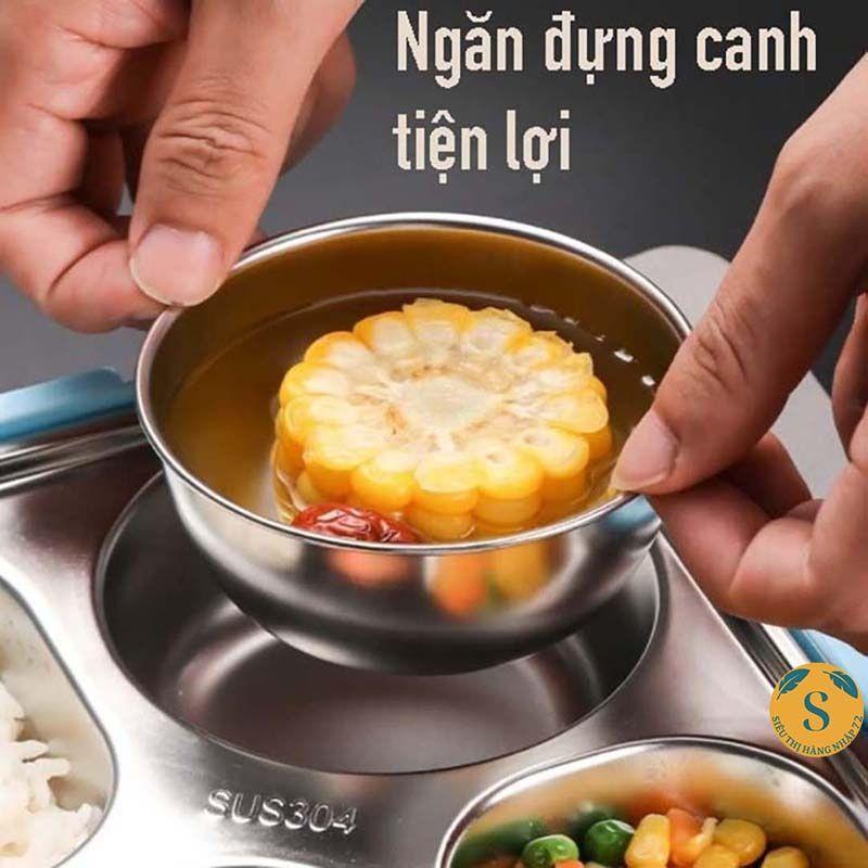 Khay Đựng Cơm 5 Ngăn - Khay Đựng Thức Ăn Văn Phòng INOX Cao Cấp