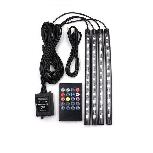 Bộ đèn LED cảm biến nhạc 4 thanh 12 bóng LED lắp gầm ghế xe-Có Remote
