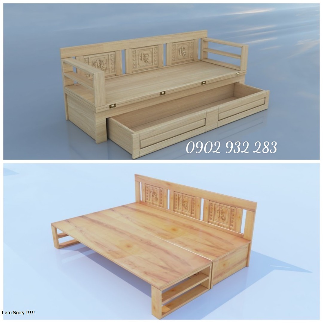 Sofa giường - giường gấp thành ghế gỗ sồi .hộc kéo lớn TH941 - Đồ Gỗ Mạnh Hùng