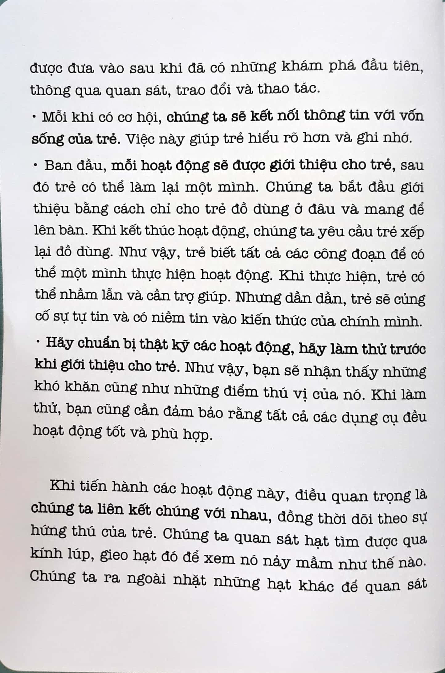 Sách Học Montessori Để Dạy Trẻ Theo Phương Pháp Montessori - 100 Hoạt Động Montessori: Con Không Muốn Làm Cây Trong Lồng Kính - ảnh 9
