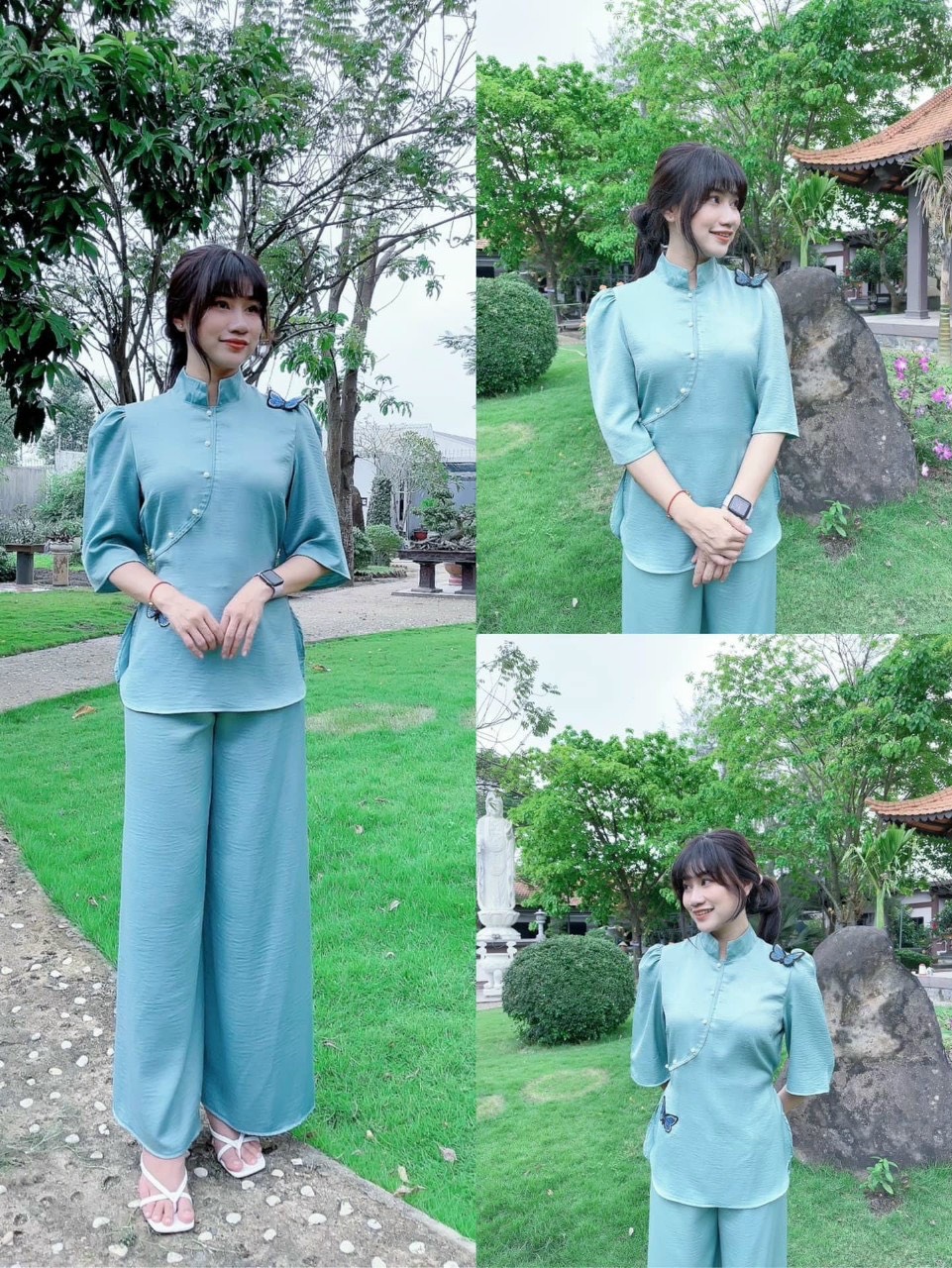 Đồ Lam Đi Chùa #Mẫu thêu Bướm# Quần Áo Nữ