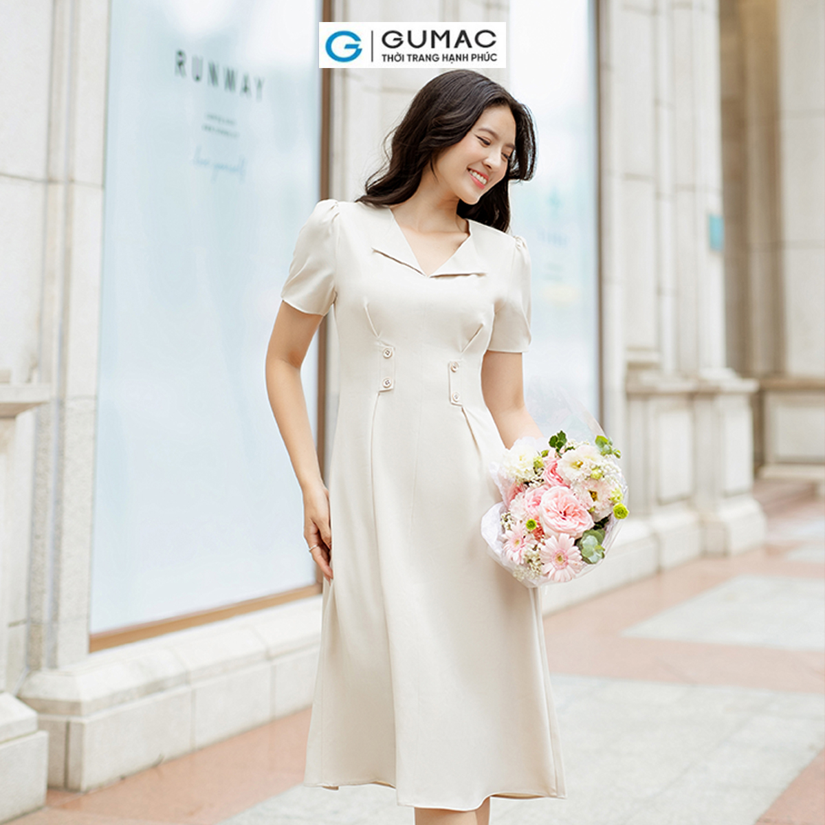 Đầm xếp ly eo phong cách thời thượng thời trang GUMAC DD06028