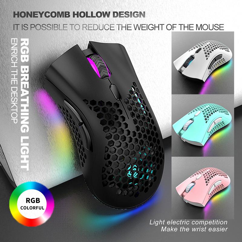 Sạc USB Không Dây 2.4G RGB Sáng Tổ Ong Chuột Chơi Game Cho Máy Tính Để Bàn Máy Tính Xách Tay Chuột Laptop Mause Game Thủ Dễ Thương