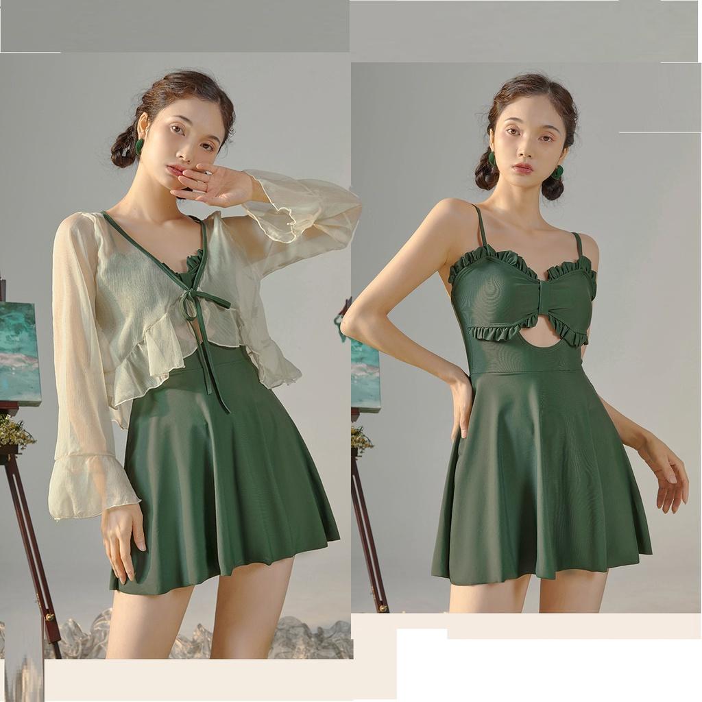 Bộ đồ bơi nữ liền dáng váy kèm áo kimono set 2 chi tiết tiện lợi