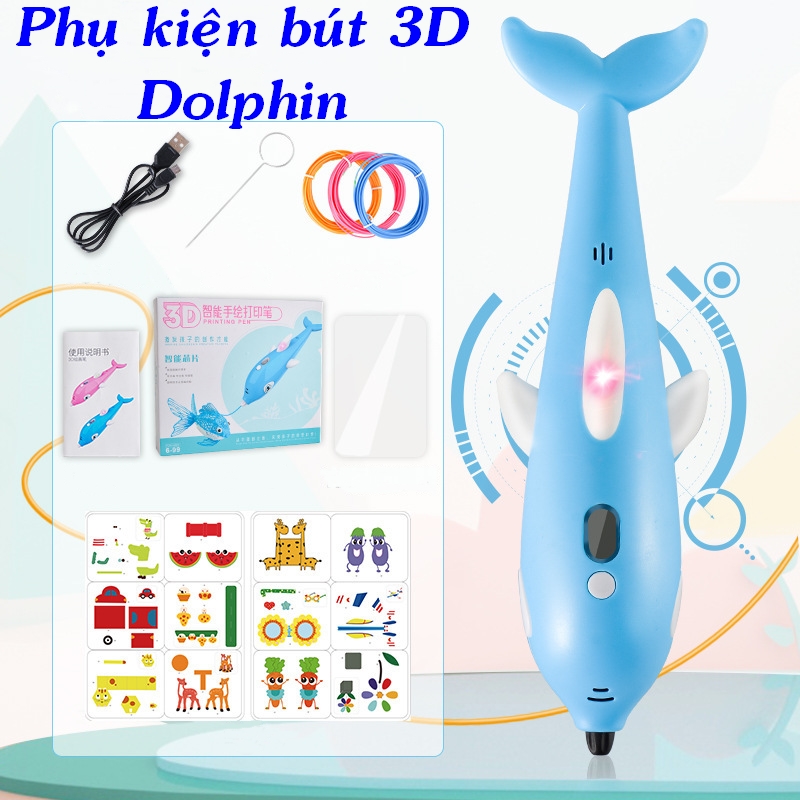 Bút vẽ 3D hình cá heo, dùng mực PCL nhiệt độ thấp, an toàn cho bé