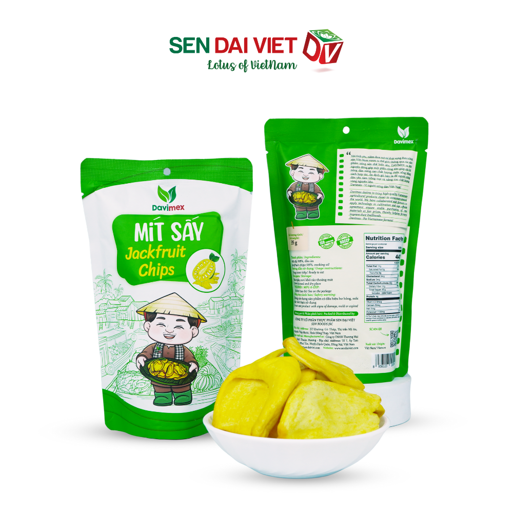 Mít Sấy Giòn- Thức ăn sạch cho sức khỏe, Hương Vị Tự Nhiên, Thơm Ngon Toàn Diện, ĐV- Sen Đại Việt- Gói 35g