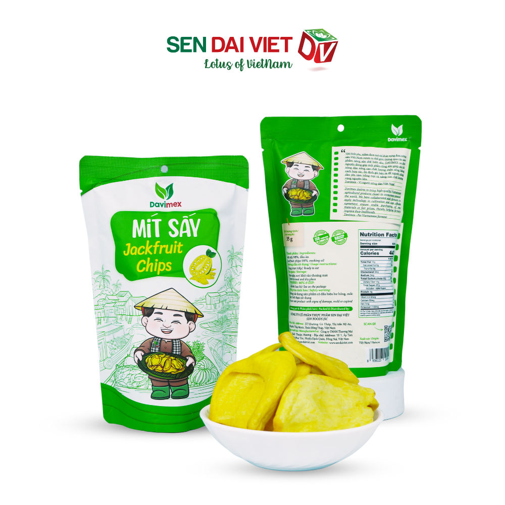 Mít Sấy Giòn- Thức ăn sạch cho sức khỏe, Hương Vị Tự Nhiên, Thơm Ngon Toàn Diện, ĐV- Sen Đại Việt- Gói 35g- Date Mới Nhất