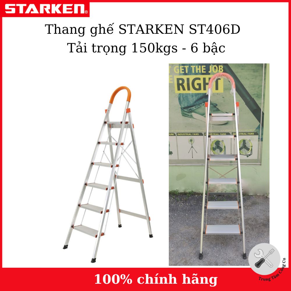 Thang ghế nhôm 6 bậc STARKEN ST206D tải trọng 150kgs- Hàng chính hãng bảo hành 18 tháng