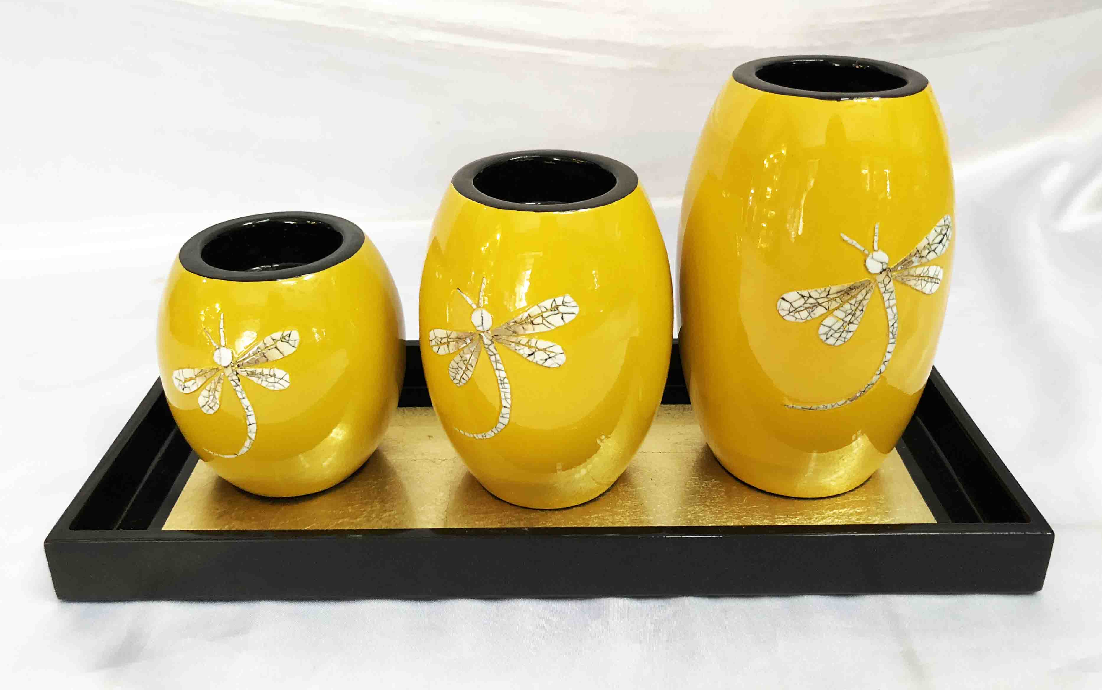 Chân nến cẩn trứng bộ 3 sơn mài