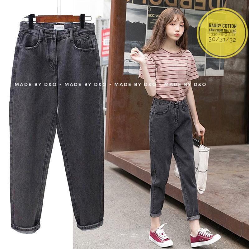 Quần jean baggy bigsize lưng cao màu xám size 30-32 - quần bò baggy size đại màu xám lưng cao