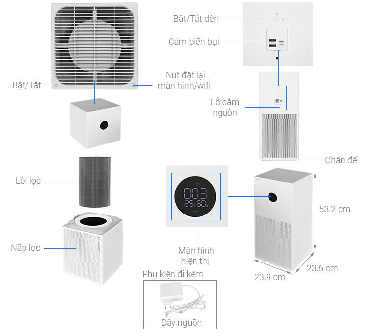 Máy lọc không khí Sothing Xiaomi Mi Air Purifier 4 Lite- sạch bụi mịn, phấn hoa, lông thú cưng- Hàng chính hãng