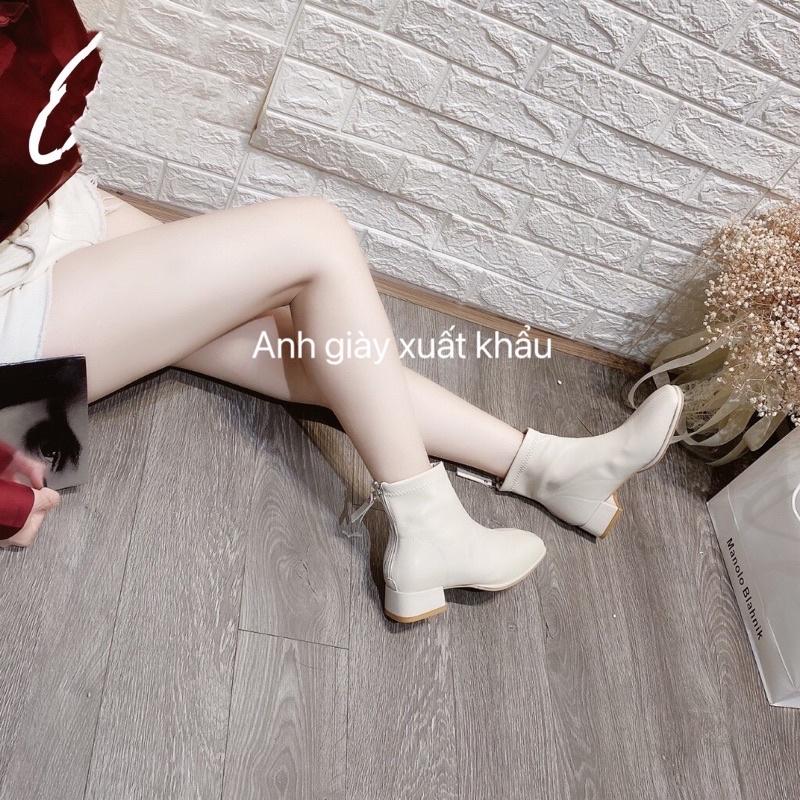 B50 - Bốt đế bệt da lì mũi vuông khoá sau cực mềm êm( ảnh thật, kèm video