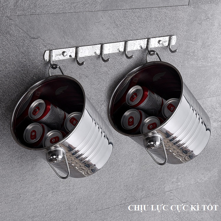 Móc Treo Quần Áo 6 Chấu Inox SUS 304 Sáng Bóng, Bền Đẹp - Có thể khoan hoặc dán tường tiện dụng