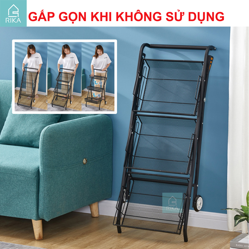 Kệ xe đẩy để đồ đa năng nhà bếp spa phòng tắm RIKA KDN-03, 3 tầng có bánh xe, kệ giá để trái cây, xoong nồi rau củ quả