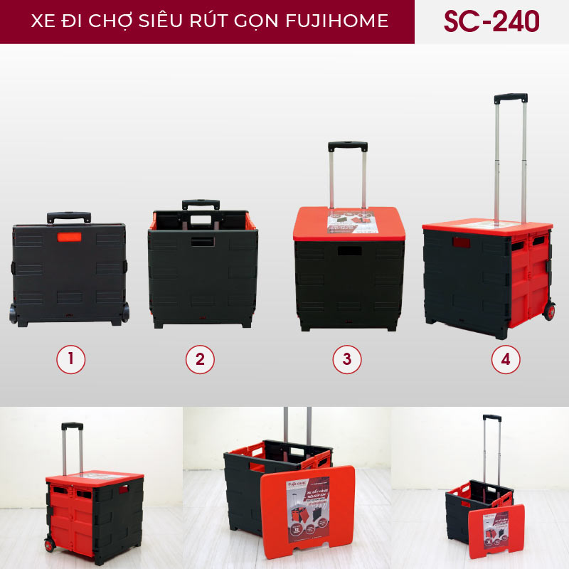 Xe kéo hàng đi chợ rút gọn FUJIHOME SC-240 tải trọng 35-40kg, Công nghệ Nhật Bản