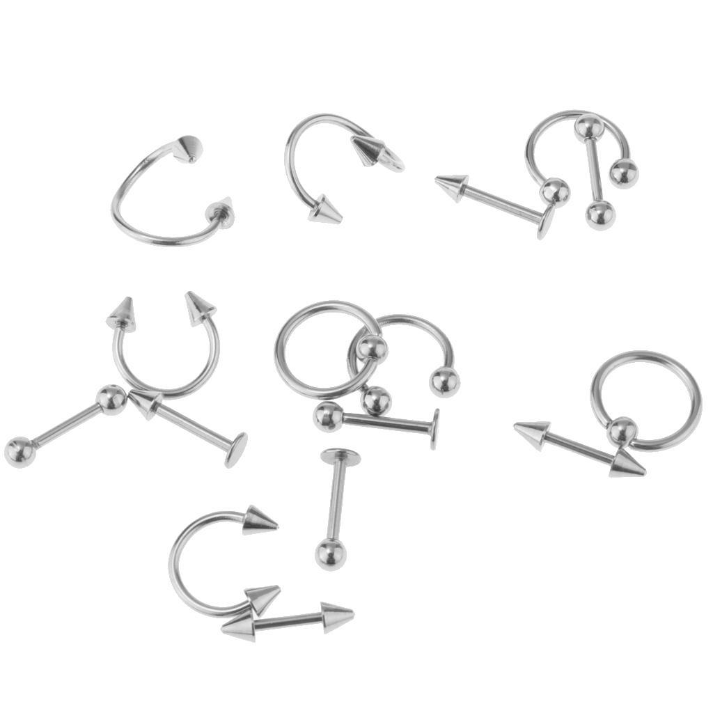 16 Pieces 16g Stainless Steel Assorted Eyebrow Ear Lip Navel