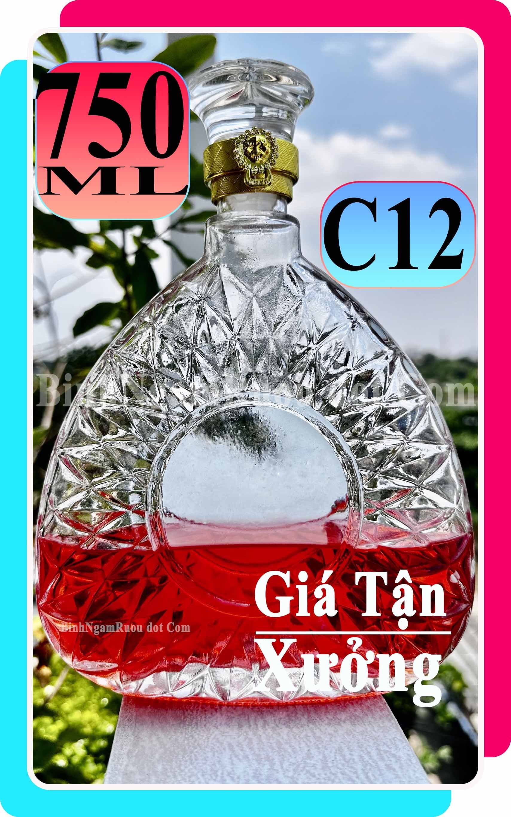 C12 Chai Đựng Rượu-750ml - Chai XO Tam Giác Sang Trọng - Nắp Kín Thủy Tinh Trong - Tặng Biếu Sang Trọng