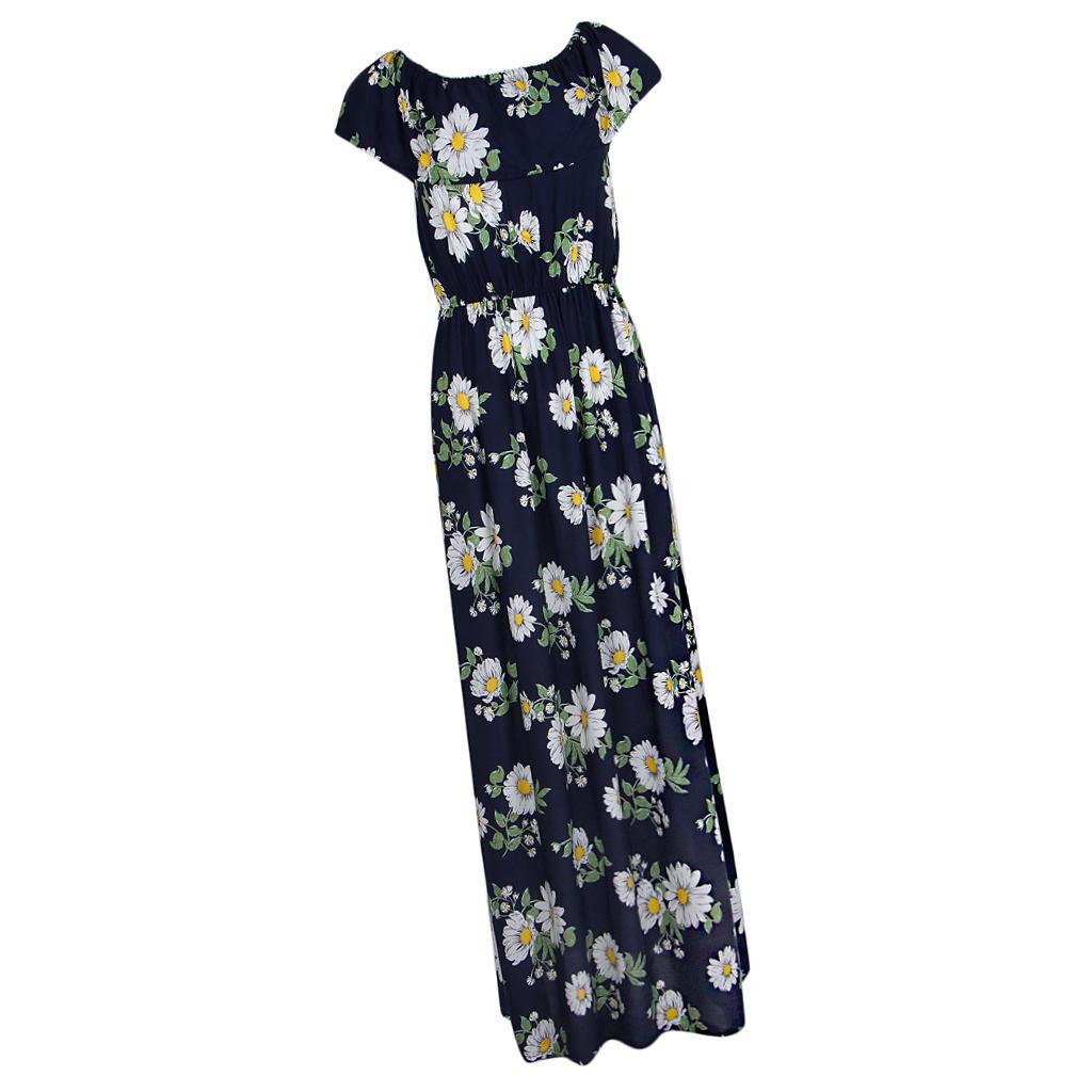 Women's Summer Off Shoulder Strapless Floral Print Maxi Long Dress