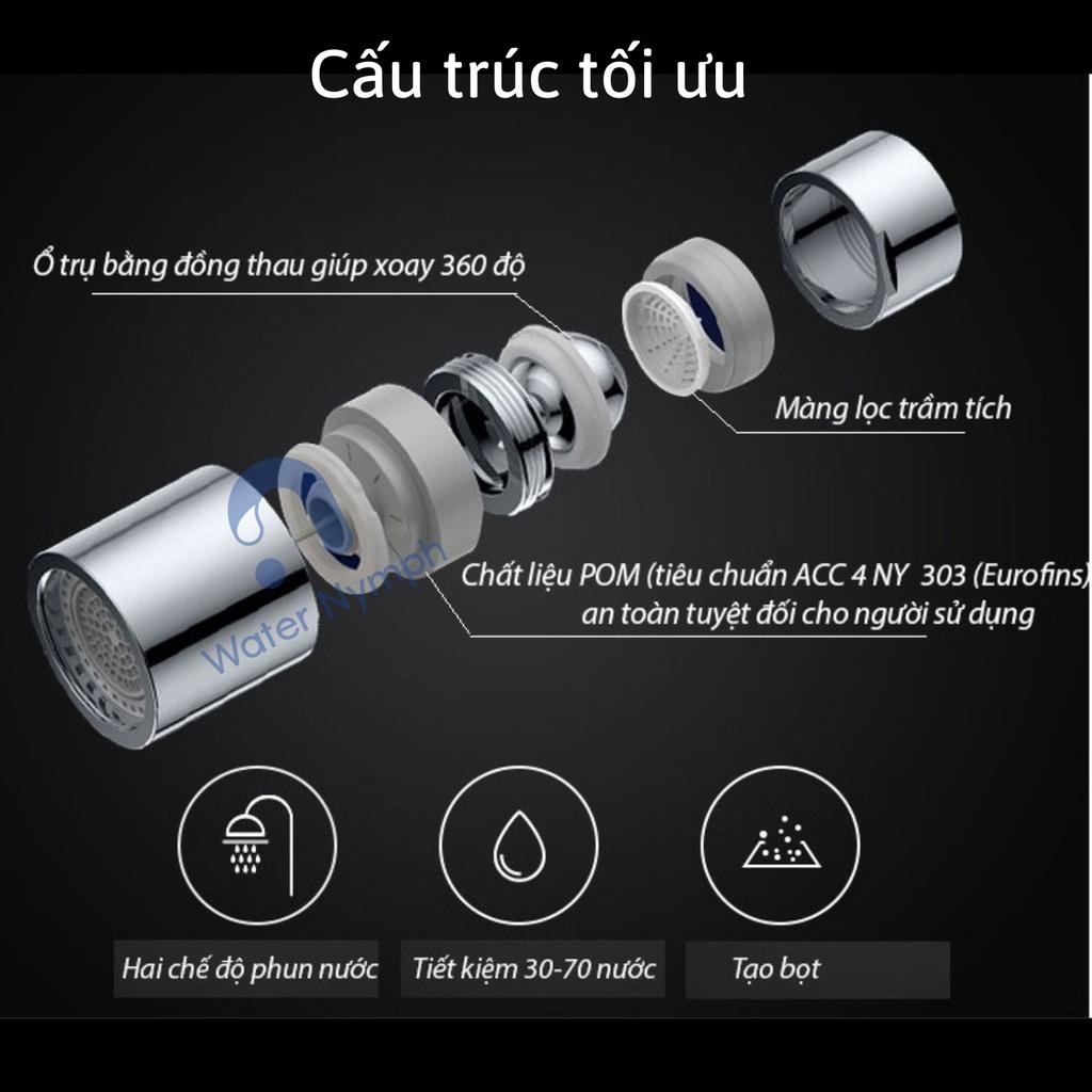 Đầu nối vòi nước rửa chén, rửa mặt tăng áp, xoay 360 độ Waternymph N23, tạo bọt, chống bắn hai chế độ phun tiện ích (tặng bộ ren 6 món)