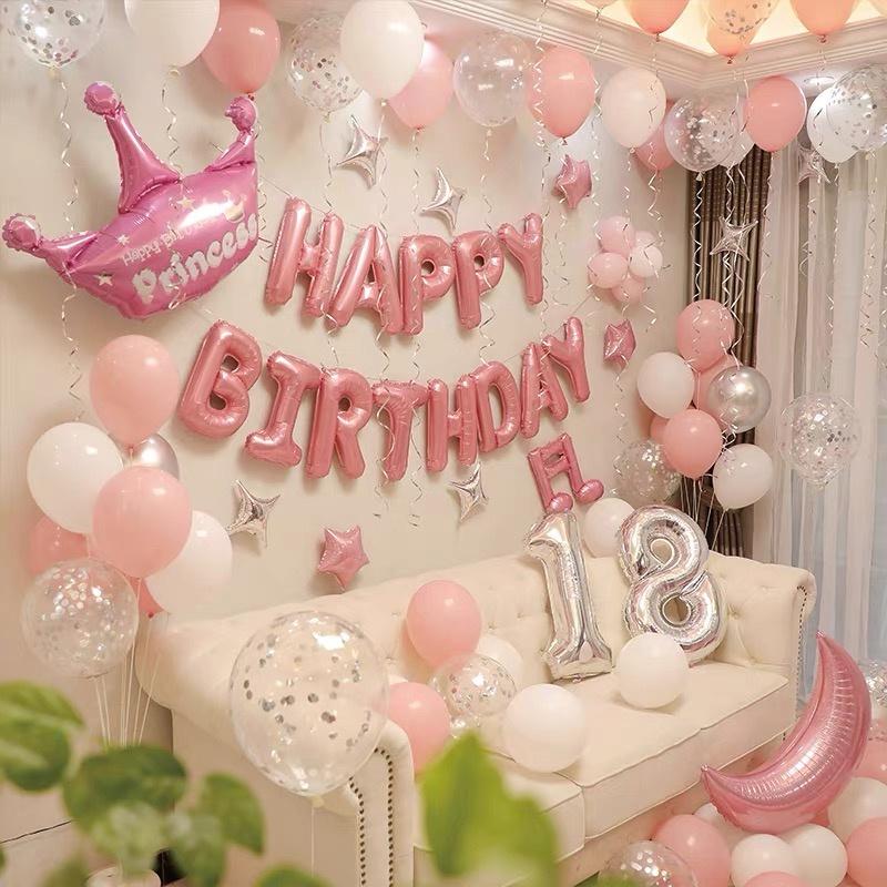 Set sinh nhật - Set trang trí sinh nhật Happy Birthday màu hồng dễ thương cho mọi lứa tuổi