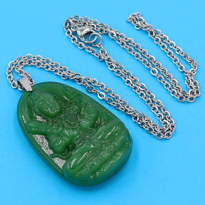 Dây chuyền mặt Hư Không Tạng bồ tát - thạch anh xanh 5cm DITTXN6 - dây inox - tuổi Sửu, Dần