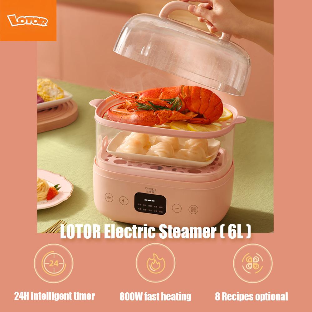 LOTOR Electric Steamer 6L Double Boiler 24hours Intelligent Reservation/800W Fast Heating/360°Circumlating Steam Machine