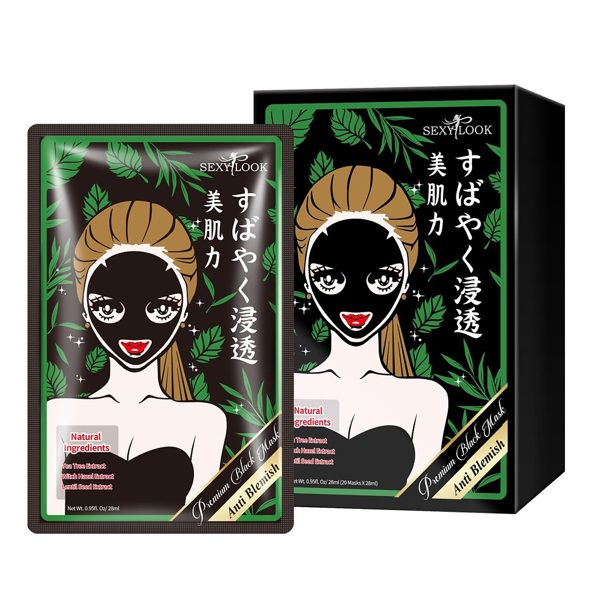 Miếng Lẻ Mặt Nạ Tràm Trà Kiểm Soát Dầu Và Mụn SEXYLOOK Tea Tree Anti Blemish Black Facial Mask (28ml)