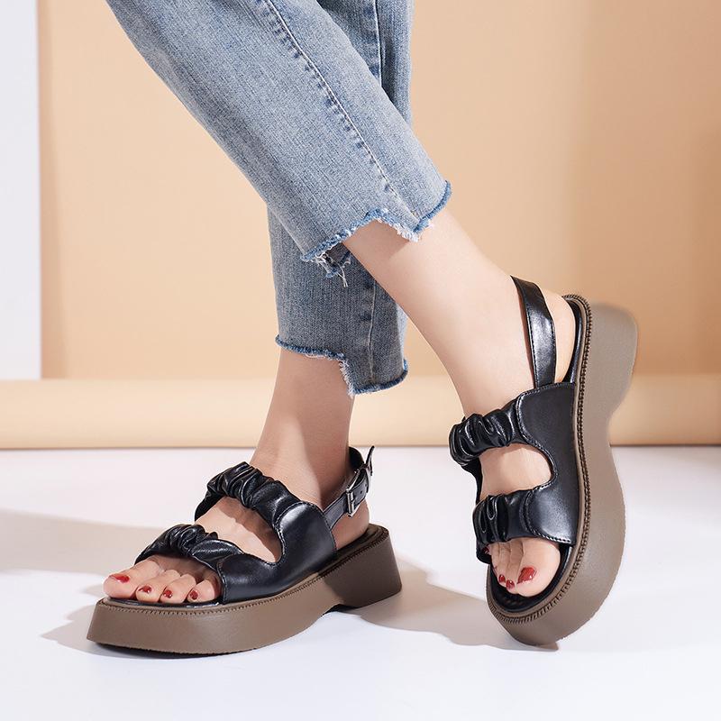 Giày Sandal Đế Dày Hở Ngón Quai Nhún Bèo Phong Cách Hàn Quốc Thời Trang Mùa Hè 2023