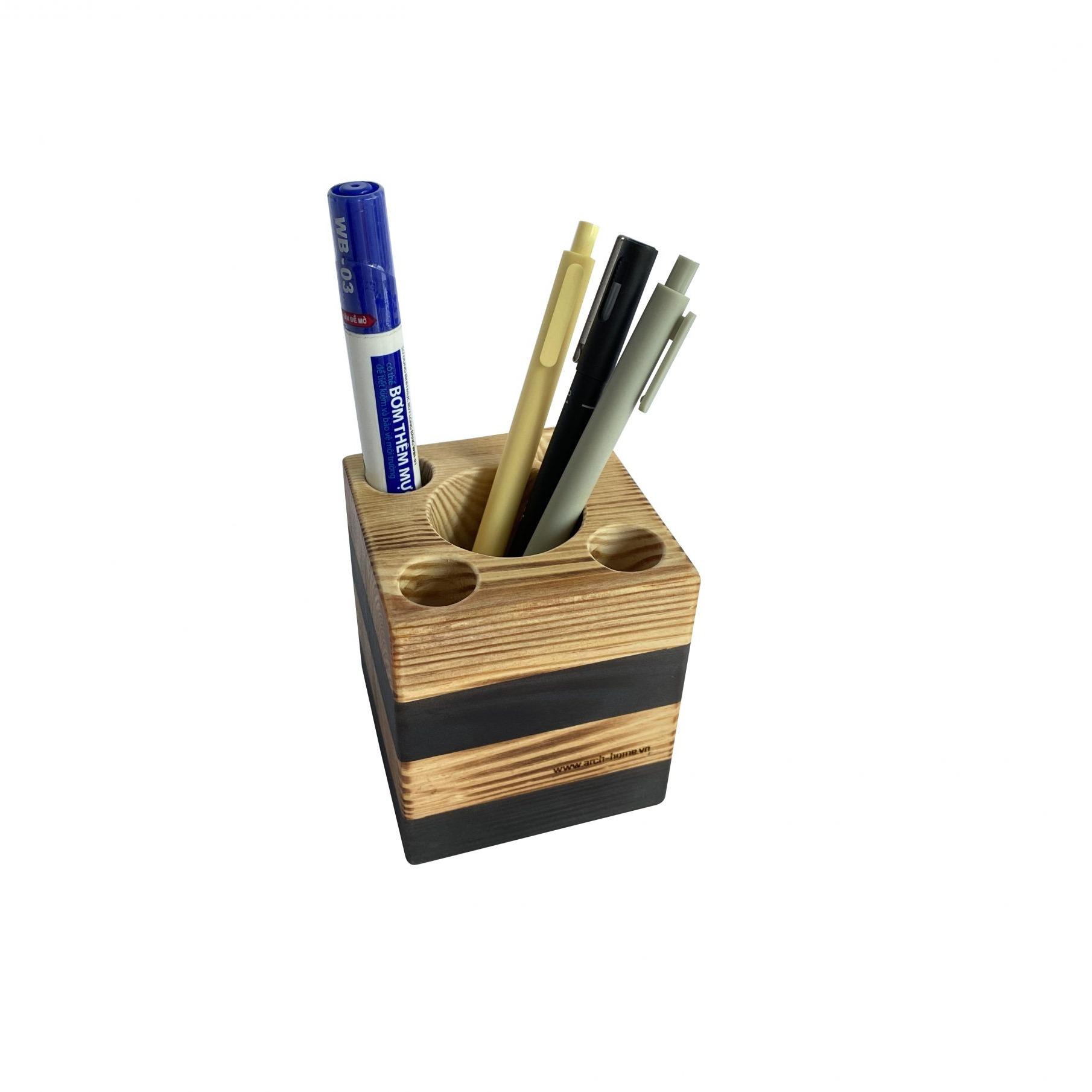 Hộp khay ống đựng cắm bút bằng gỗ THÔNG  MỸ để bàn Arch &amp; Home cao cấp dành cho bàn học, văn phòng, quà tặng độc đáo (PH008)