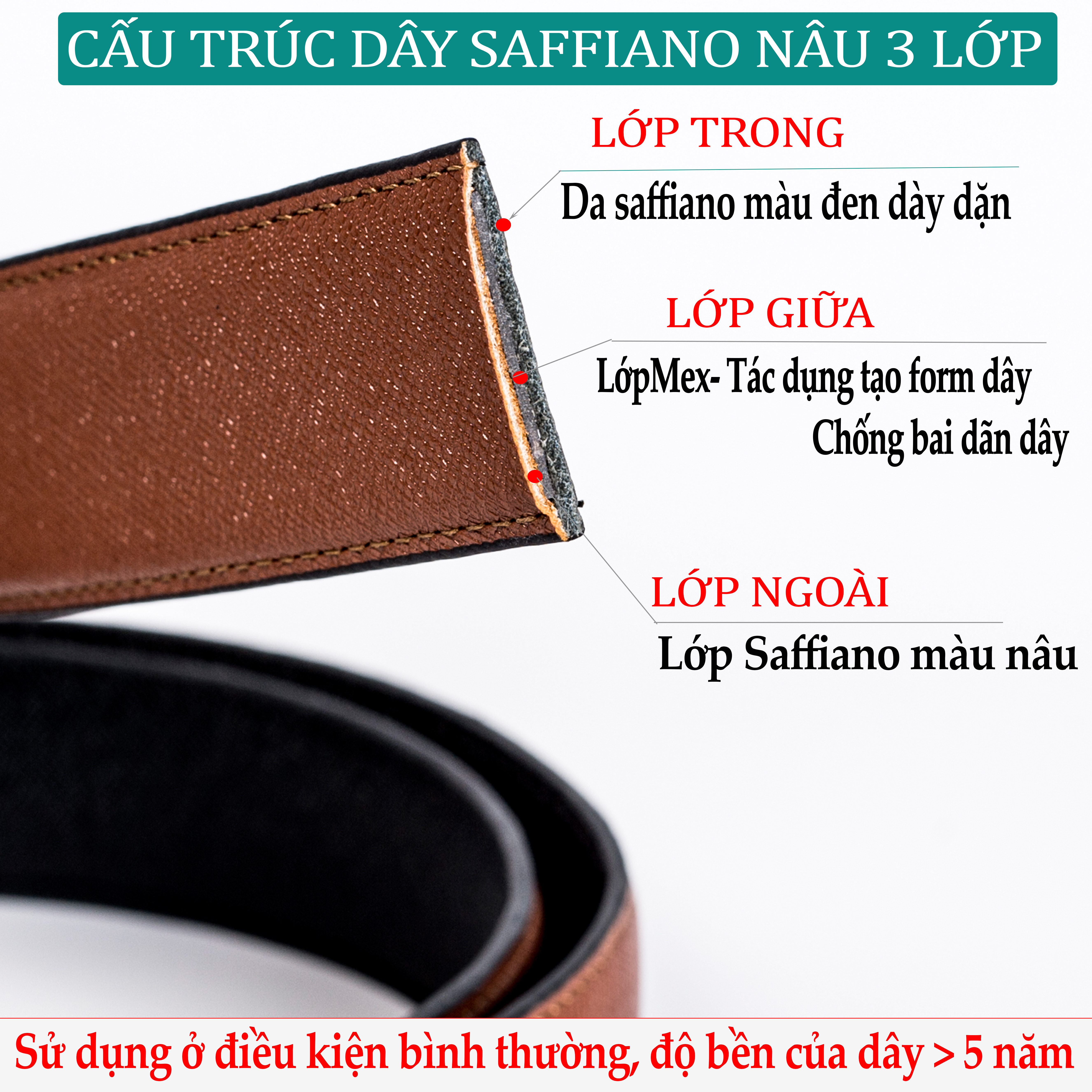 Thắt lưng nam, dây nịt nam da bò Saffiano 3 lớp Bụi Leather L107 - Khóa tự động, nhiều mặt khóa tùy chọn - Bảo hành 12 tháng