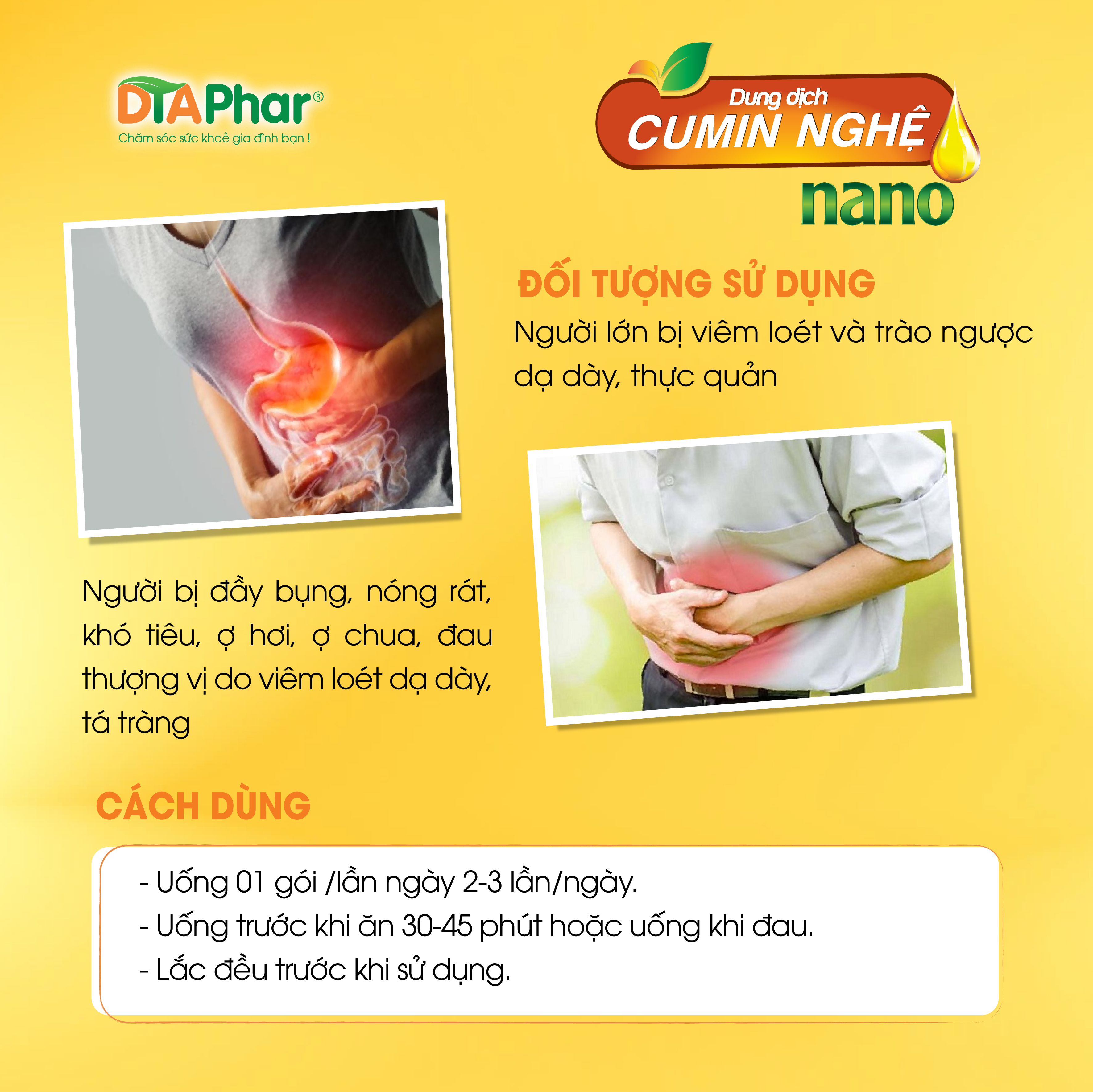 Dung dịch uống CUMIN NGHỆ NANO giảm nhanh đau rát ợ hơi ợ chua trào ngược dạ dày Hộp 20 gói x 10ml Tâm An Pharma